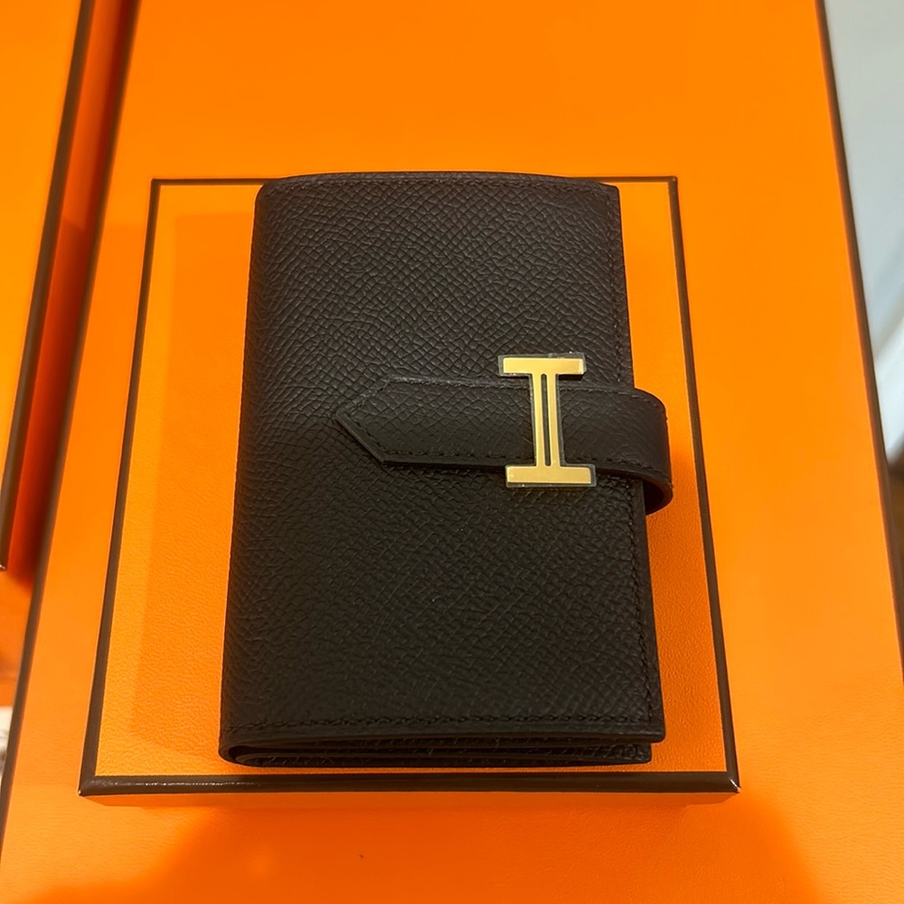 Brand new hermes mini bearn wallet Epsom black with gold hardware